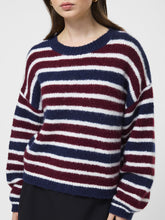 Chunky Alpaca Crew Neck Pullover- Cabernet/ Royal Blue