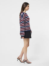 Chunky Alpaca Crew Neck Pullover- Cabernet/ Royal Blue