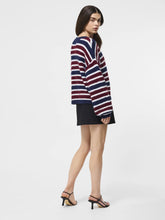 Chunky Alpaca Crew Neck Pullover- Cabernet/ Royal Blue