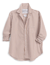 Eileen Relaxed Button-Up Shirt- Tan W/ White Stripes