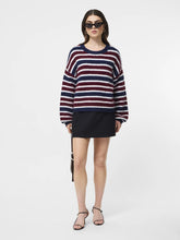 Chunky Alpaca Crew Neck Pullover- Cabernet/ Royal Blue