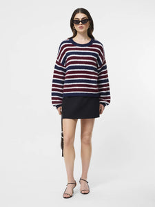 Chunky Alpaca Crew Neck Pullover- Cabernet/ Royal Blue