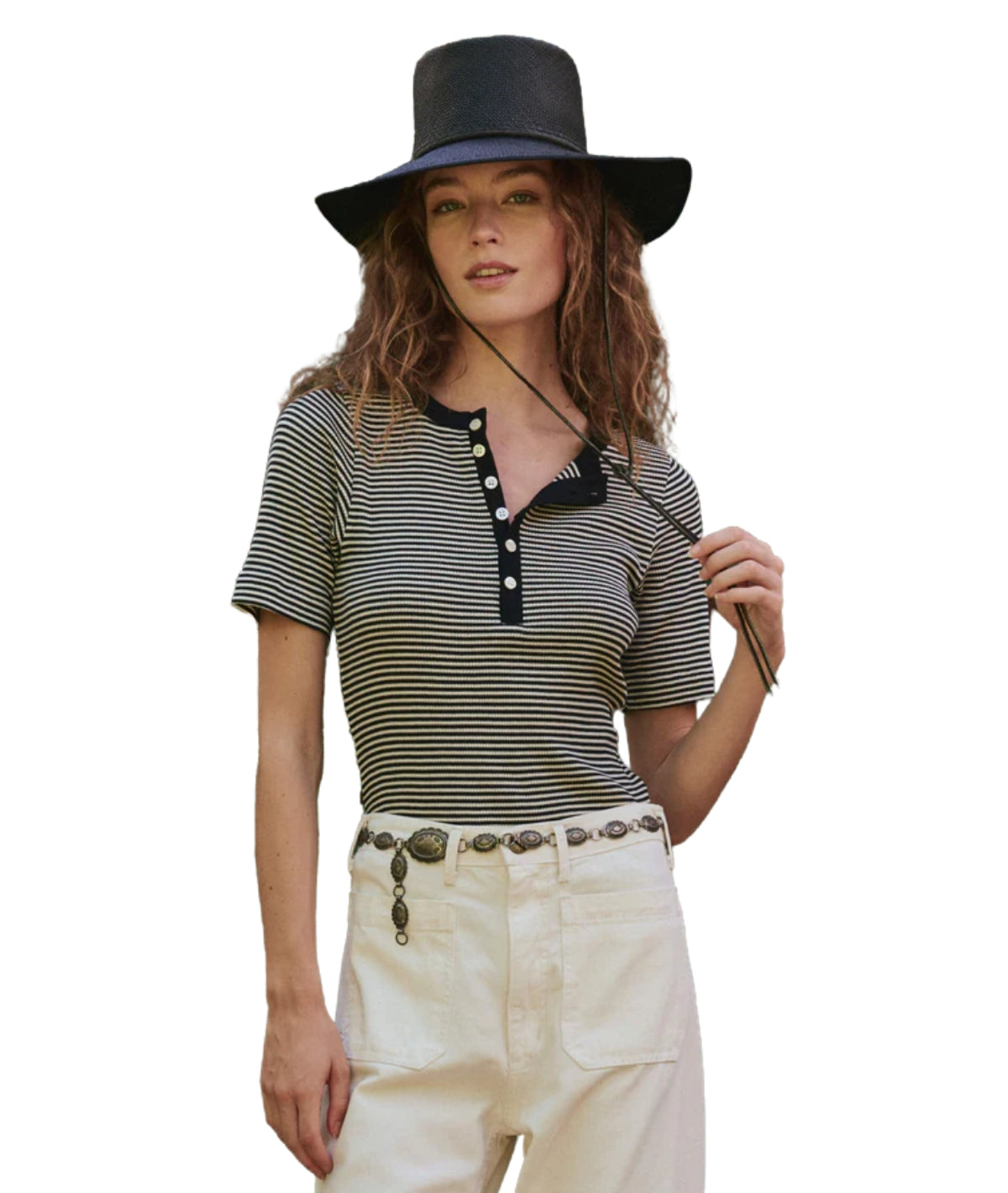 The Baseline Henley- Black & Cream Stripe