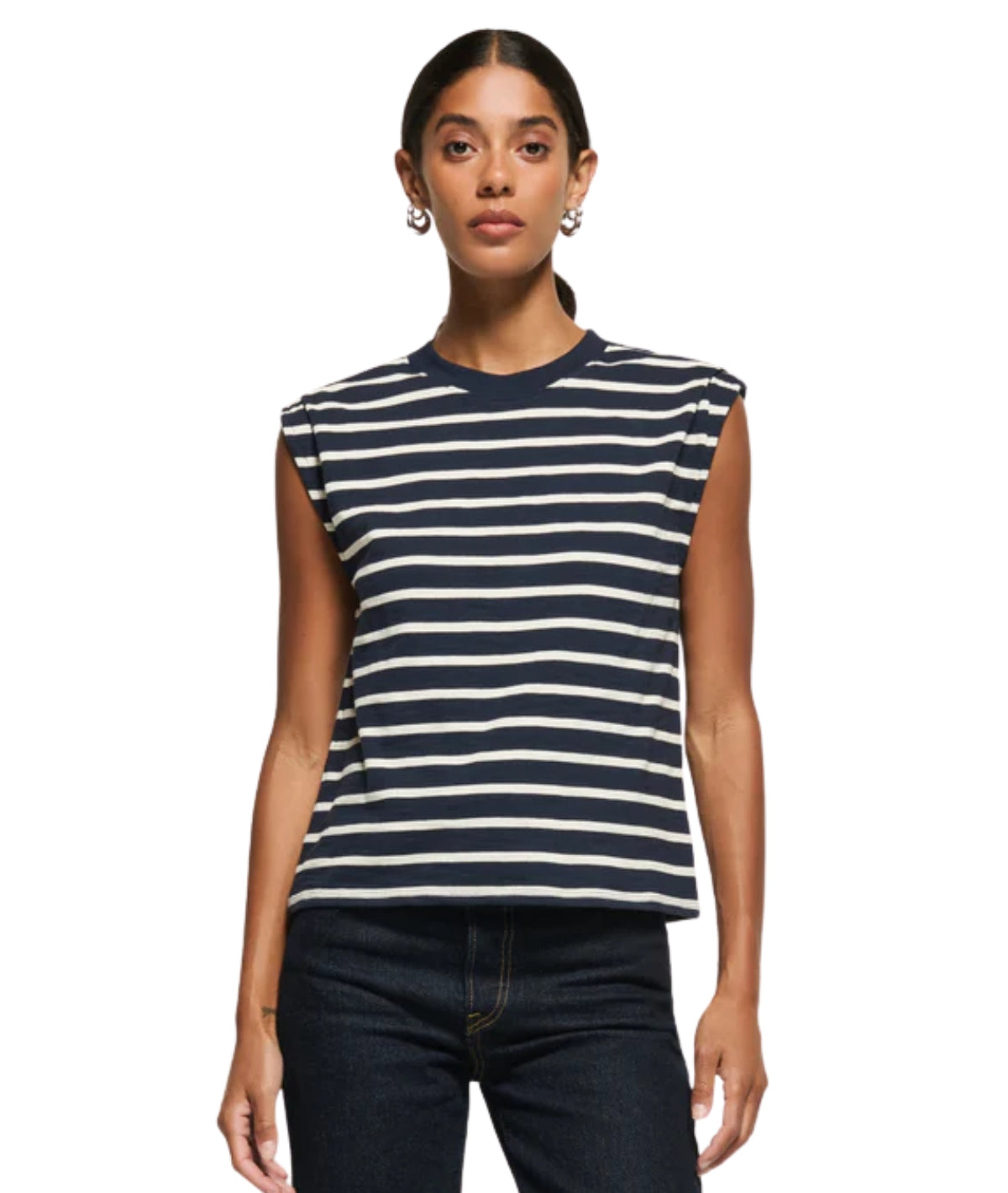 Marina Muscle Tee W/ Shoulder- Playa Stripe
