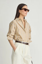 Isolde Button Down- Sand & Blue Stripe