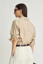 Isolde Button Down- Sand & Blue Stripe