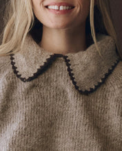 The Crochet Collar Pullover- Oat W/ Brown