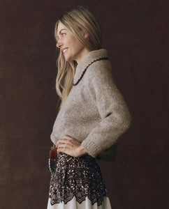 The Crochet Collar Pullover- Oat W/ Brown