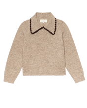The Crochet Collar Pullover- Oat W/ Brown