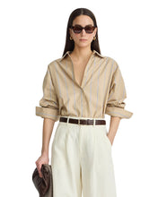 Isolde Button Down- Sand & Blue Stripe
