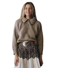 The Crochet Collar Pullover- Oat W/ Brown