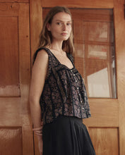 The Victorian Pleat Tank- Black & Cream Token Floral