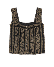 The Victorian Pleat Tank- Black & Cream Token Floral
