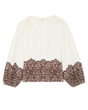 The Chariot Top- Cream W/ Western Lace Print