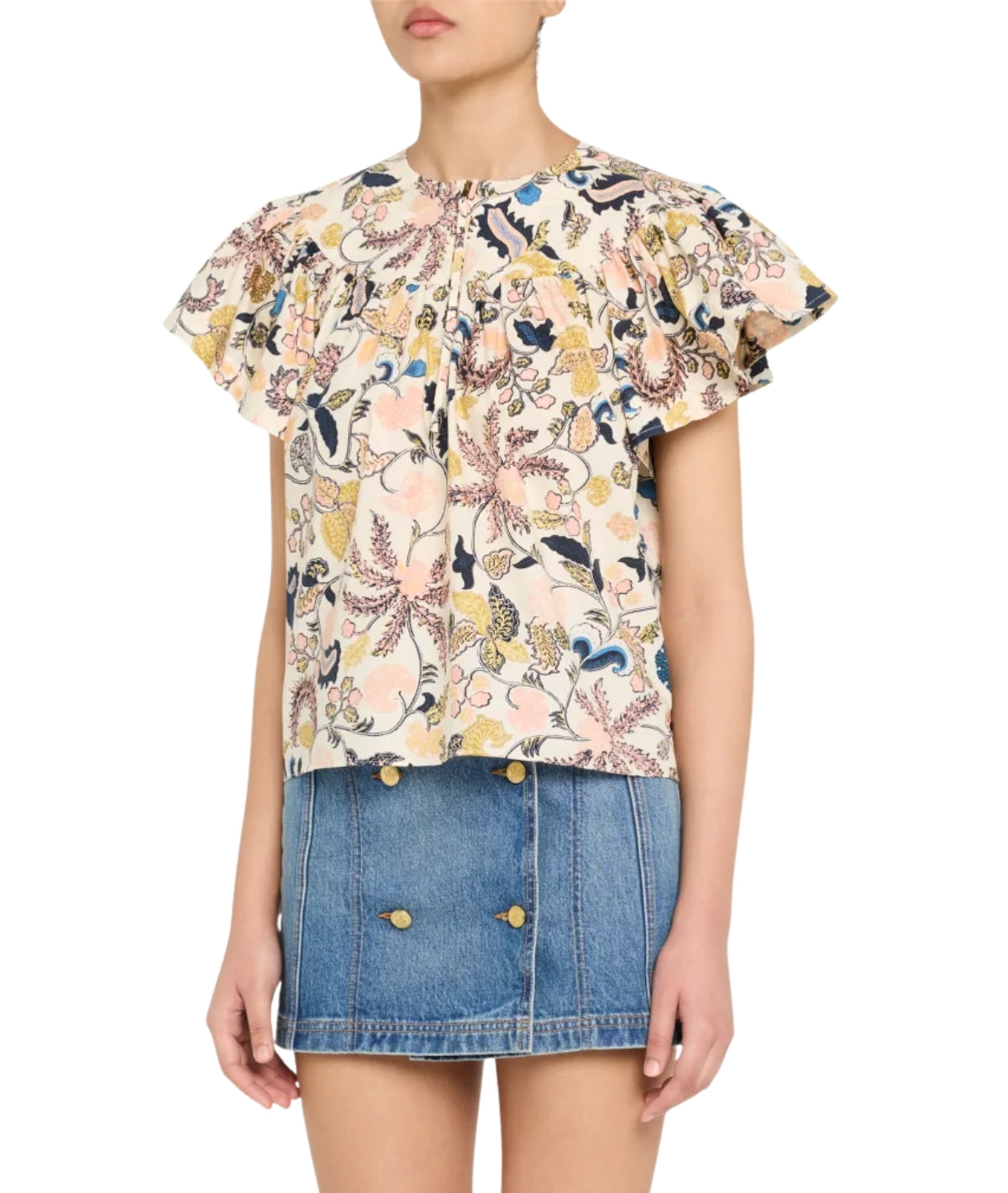 Perline Flutter Sleeve Blouse- Magnolia