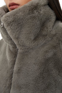Buona Faux Fur Zip Thru Jacket- Warm Graphite