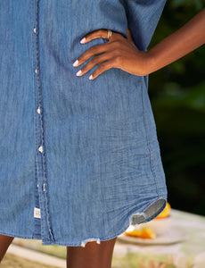 Ruffle Mary Classic Shirtdress- Vintage Stonewashed Indigo