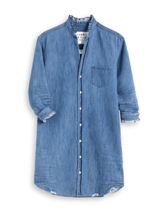 Ruffle Mary Classic Shirtdress- Vintage Stonewashed Indigo