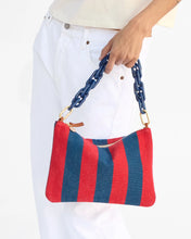 Flat Clutch w/ Tabs Canvas Stripe- Poppy/ French Blue