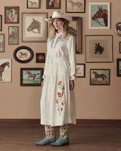 The Western Embroidered Highland Skirt- Cream W/ Chambray Mix Multi