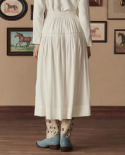 The Western Embroidered Highland Skirt- Cream W/ Chambray Mix Multi