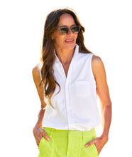 Ruffle Fiona Sleeveless Button- Up Shirt- White