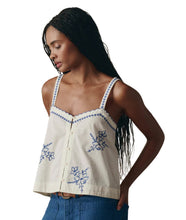 The Weekend Tank w/ Hanky Embroidery-  Cream