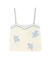 The Weekend Tank w/ Hanky Embroidery-  Cream