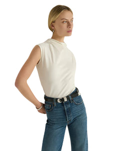 Lulu Mock Neck Top- Porcelain