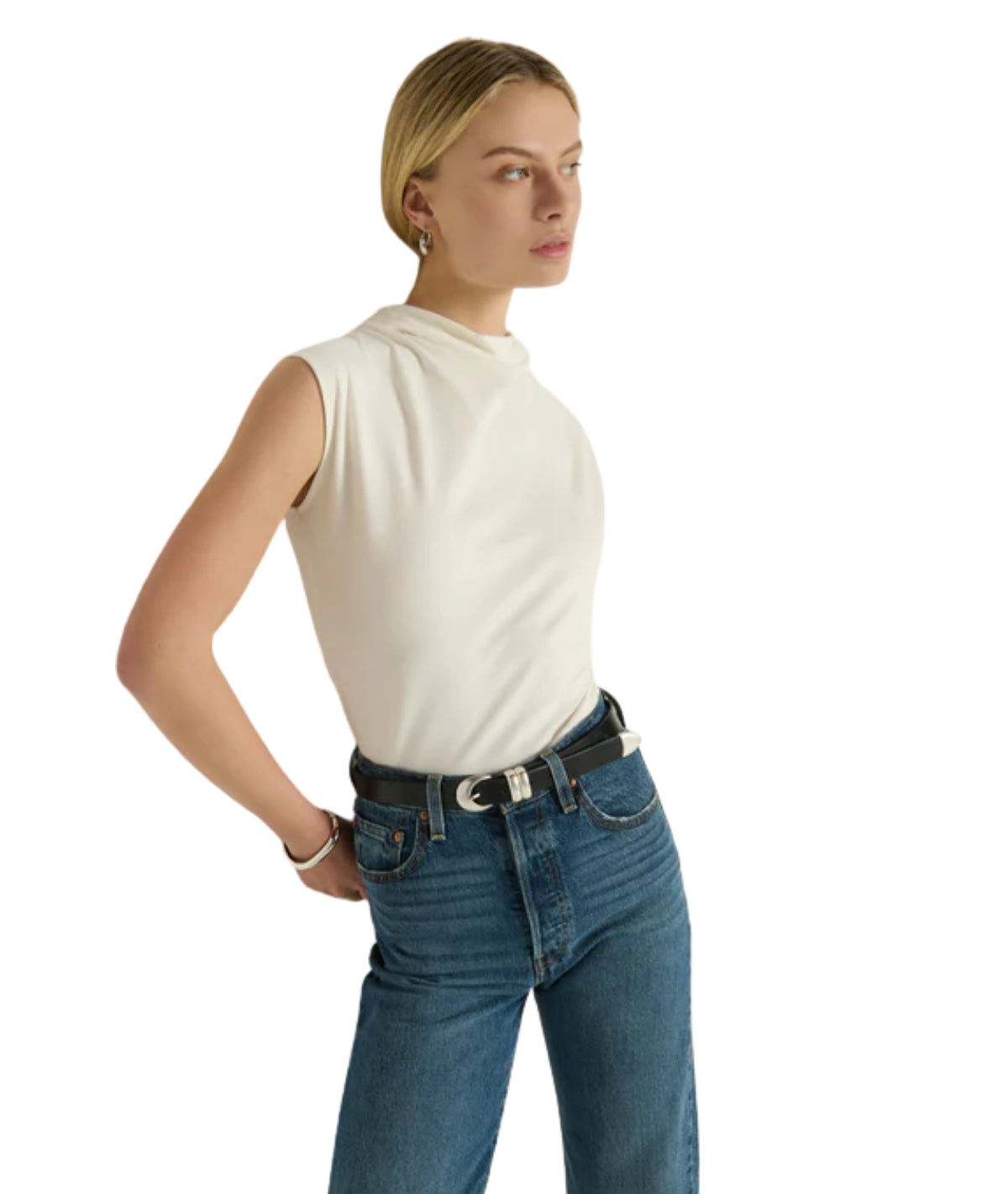 Lulu Mock Neck Top- Porcelain