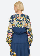 Wilhelmina Embellished Long Sleeve Top- Blue