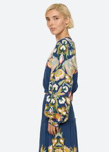 Wilhelmina Embellished Long Sleeve Top- Blue