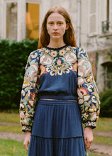 Wilhelmina Embellished Long Sleeve Top- Blue