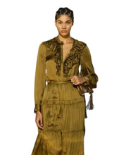 Rouen Silk Ruffle Front Long Sleeve Blouse- Willow