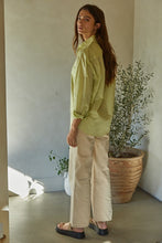 Wynona Button Front Shirt- Lime Green Stripe
