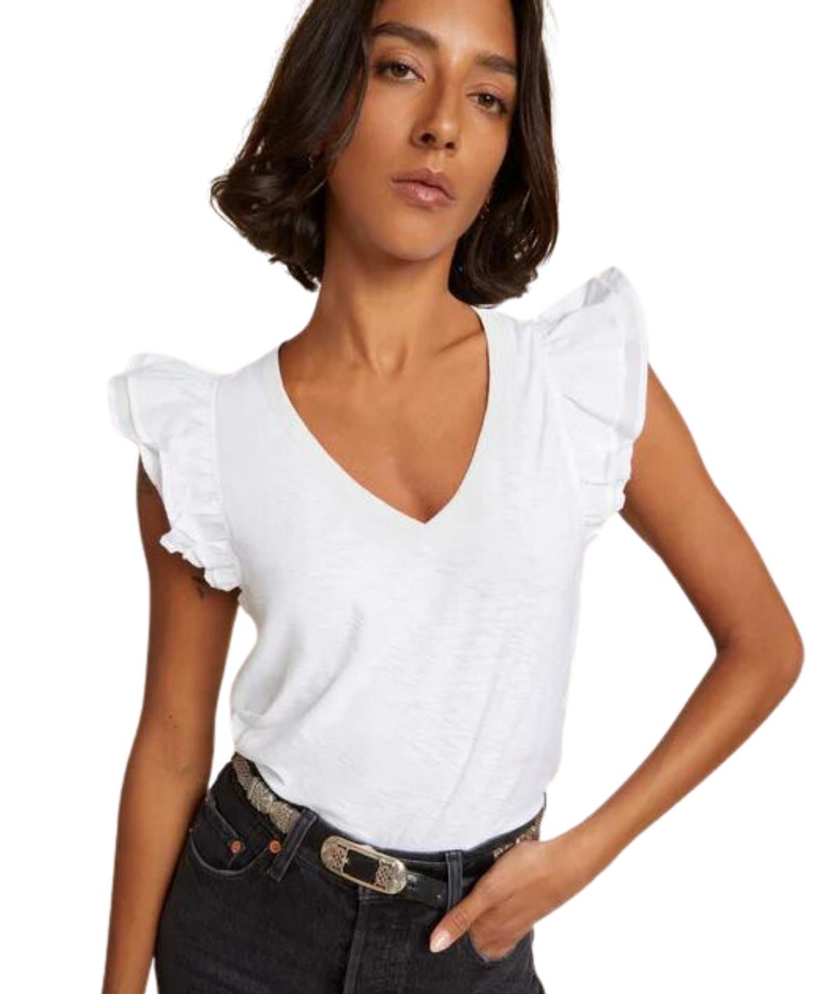 Rylan Contrast Ruffle Tank- White