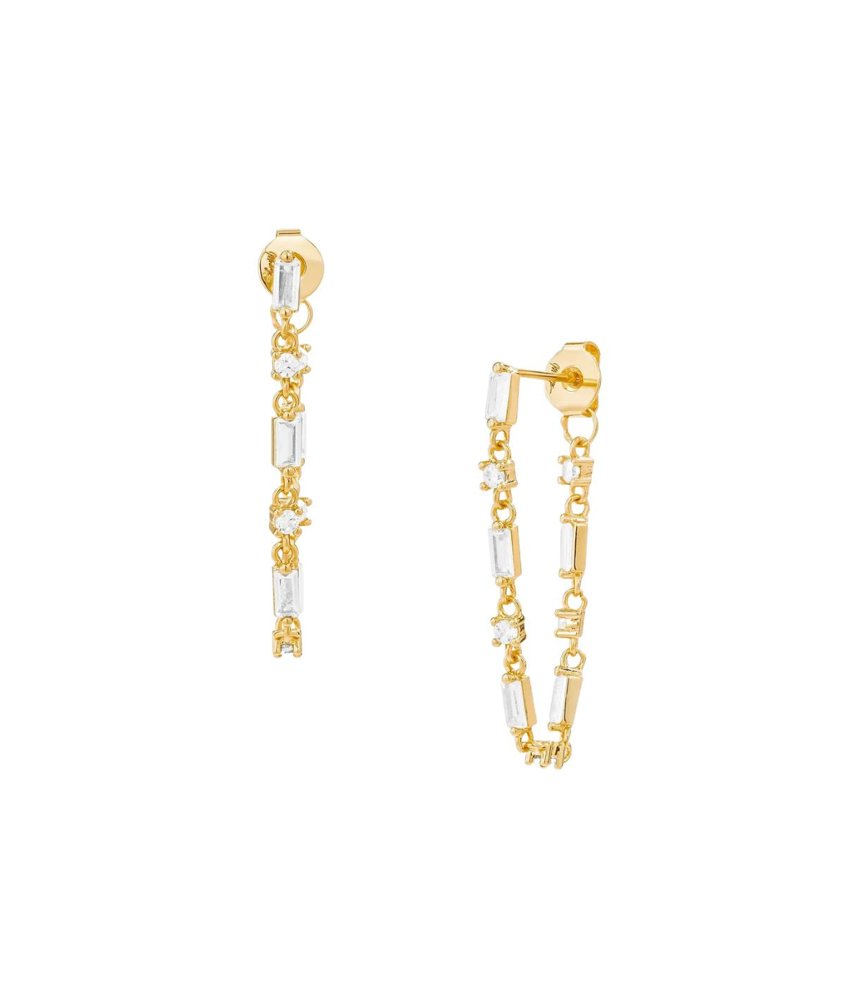 Finley Baguette Chain Hoops- Crystal/ Gold