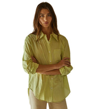 Wynona Button Front Shirt- Lime Green Stripe