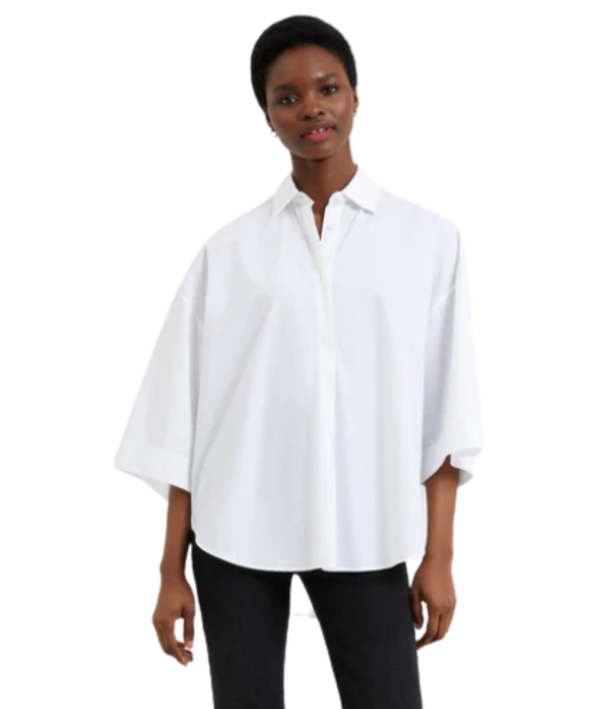Rhodes Sustainable Poplin Short Sleeve Popover- Linen White