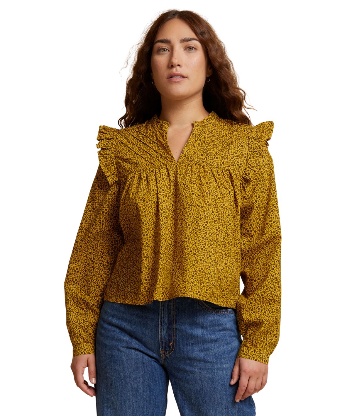 Tilly A-Line Ruffle Blouse- Citrine Floral