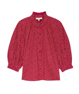 The Boutonniere Top- Red Laurel Leaf Print